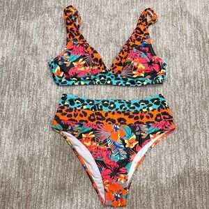 Vibrant Floral Leopard Print Bikini